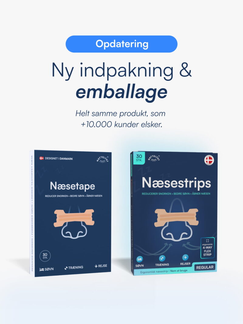 Neue Verpackung für Nasentape und Nasenstrips in zwei dunkelblauen Packungen mit Nasenillustration und Tape