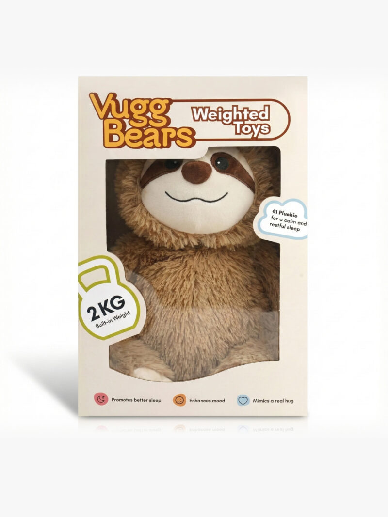 Vugg Bears gewichtetes Kuscheltier in der Verpackung – braunes Faultier-Plüschtier mit 2 kg integriertem Gewicht