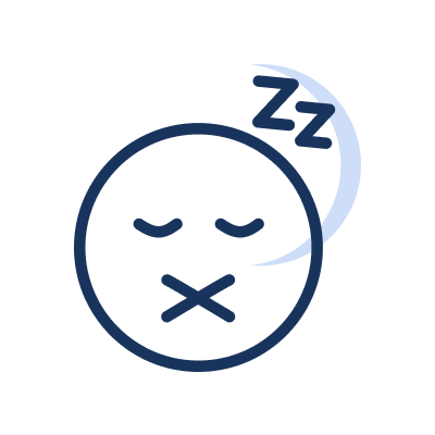 Schlafendes Gesicht mit verschlossenem Mund, Mondsichel und Zzz-Symbol