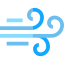 Blaues Windsymbol mit wirbelnden Linien und Luftzügen