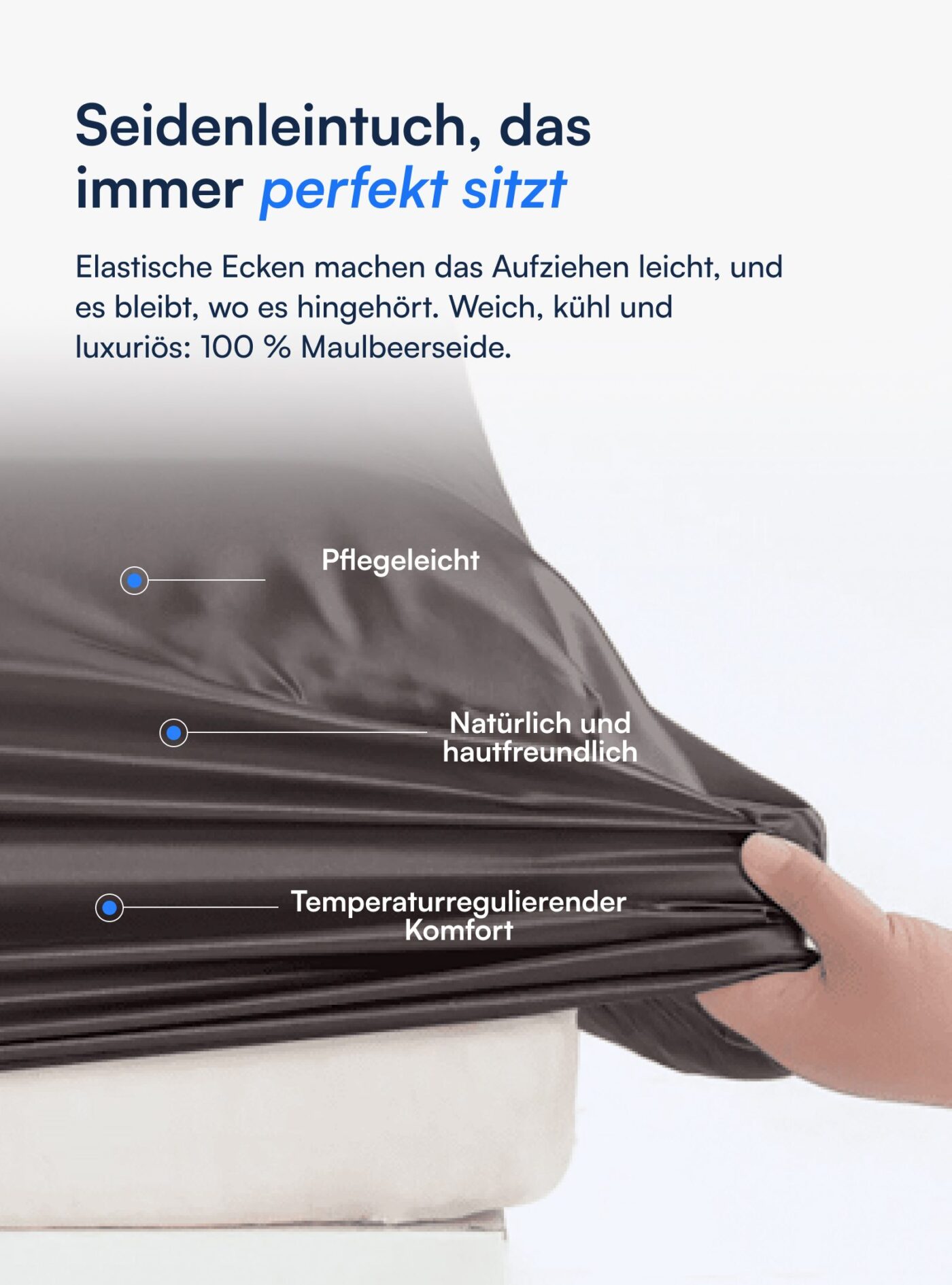 Spannleintuch aus 100 % Maulbeerseide (OEKO-TEX) Dunkelgrau