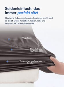 Spannleintuch aus 100 % Maulbeerseide (OEKO-TEX) Dunkelgrau
