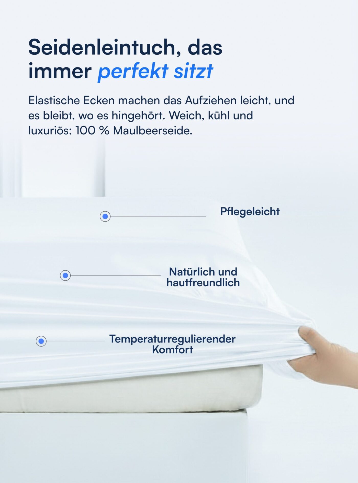 Spannleintuch aus 100 % Maulbeerseide (OEKO-TEX) Weiß