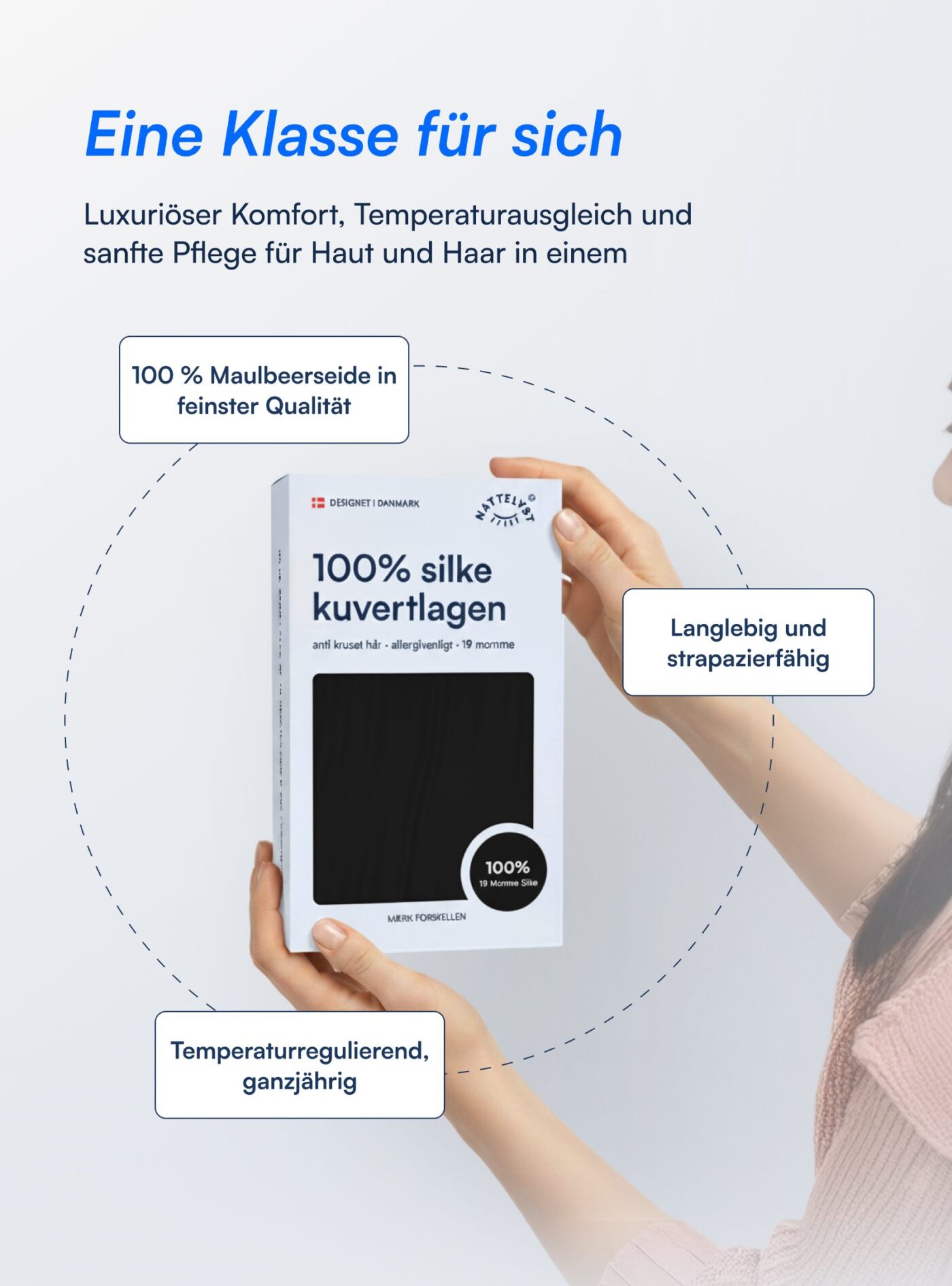 Spannleintuch aus 100 % Maulbeerseide (OEKO-TEX) Schwarz