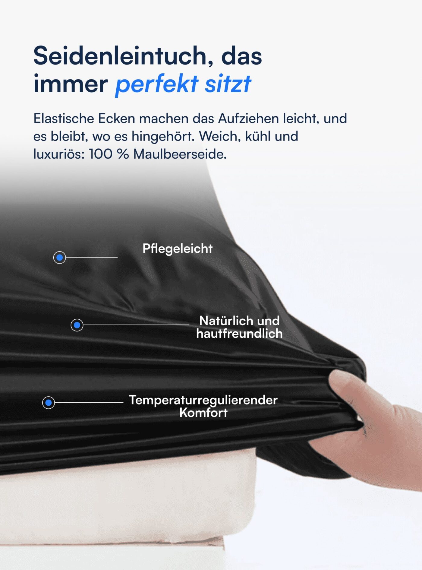Spannleintuch aus 100 % Maulbeerseide (OEKO-TEX) Schwarz