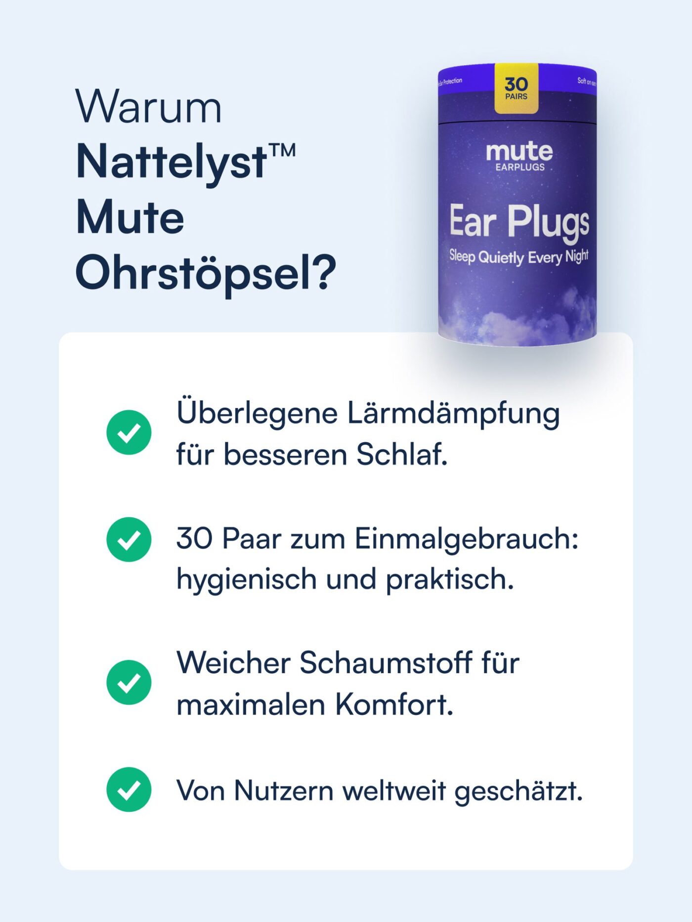 Mute Ohrstöpsel zum Schlafen (30 Paar)