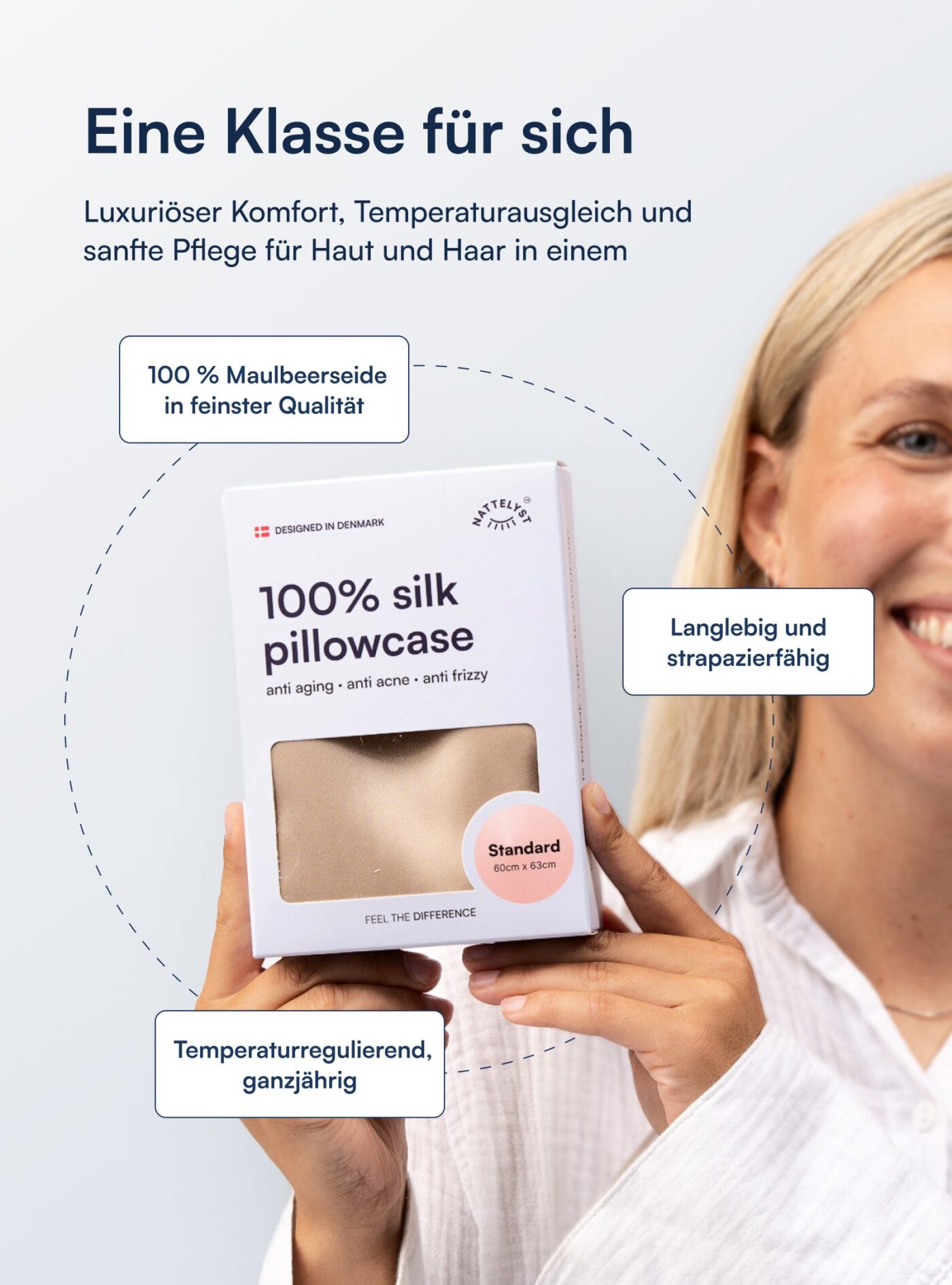 Kissenbezug aus 100 % Maulbeerseide (OEKO-TEX) Beige